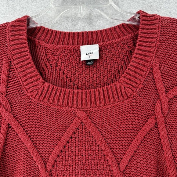 Cabi Sweater Womens Small Mulberry Red Square Neck Pullover Cable Chunky Knit - Picture 6 of 11